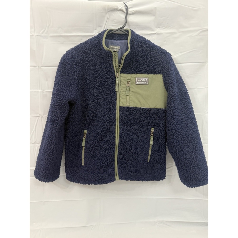 Eddie Bauer Coat Kids Size M 10-12 Navy Sherpa Fleece‎ Full Zip Pockets